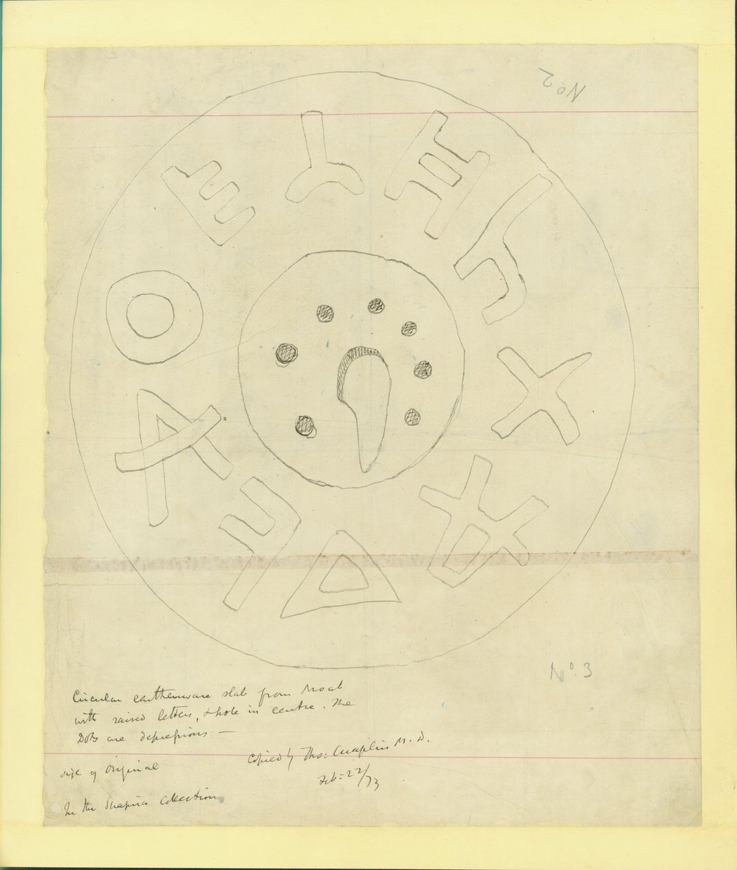 Dalle en terre cuite circulaire de Moab de la 2e collection de Shapira, 1873 - Claude Conder