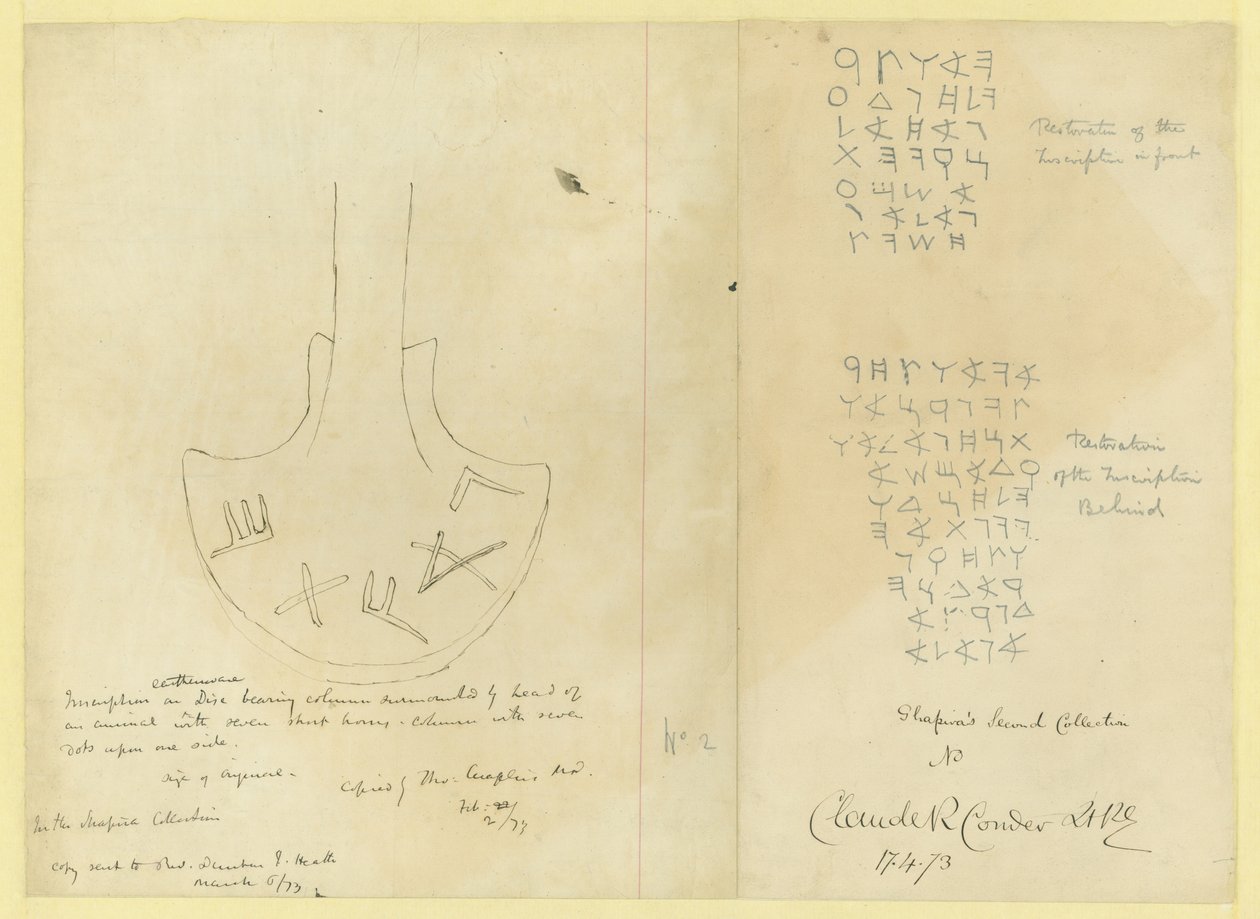 Inscription sur un disque en terre cuite de la 2e collection de Shapira, 1873 - Claude Conder