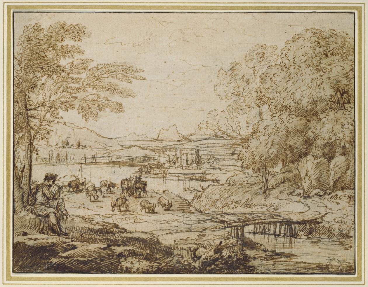 Jeune jouant de la flûte dans un paysage pastoral, c.1640s - Claude Lorrain