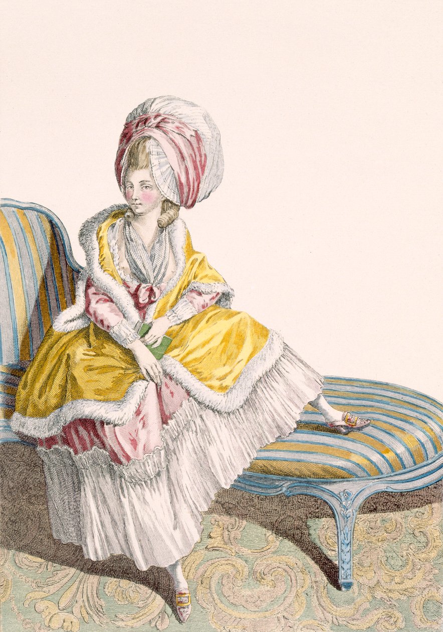 Dame en robe de matin en citron et rose, gravée par Dupin, planche no.55 de 