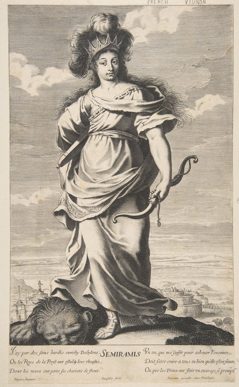 Sémiramis des Sept Merveilles du monde, c.1639-40 (eau-forte et gravure) - Claude (after) Vignon