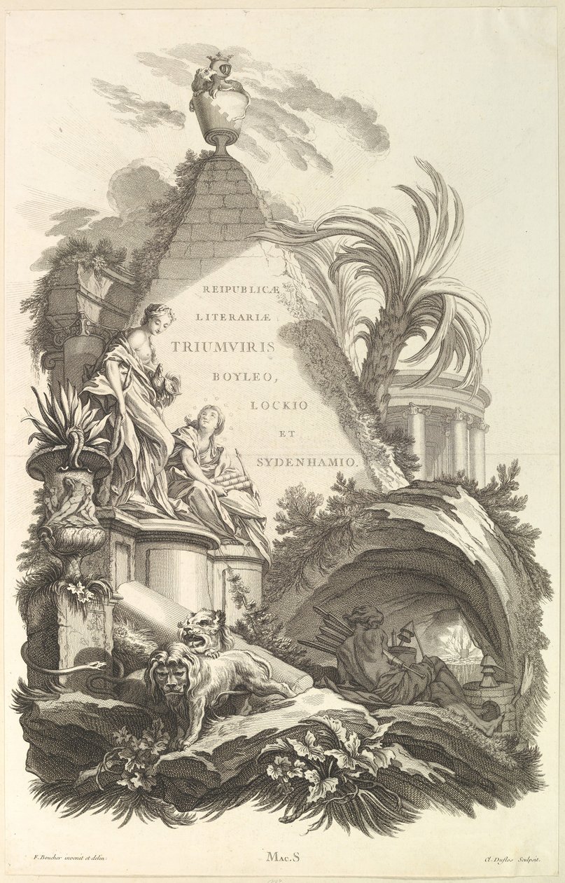 Frontispice pour le Tombeau de Boyle, Locke, et Sydenham - Claude Augustin Duflos