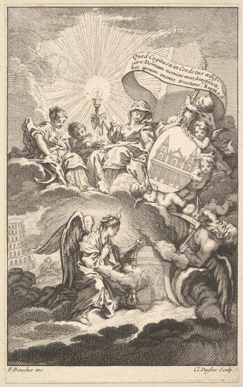 Frontispice, de La Construction de Saint-Sulpice par Alexis Piron - Claude Augustin Duflos