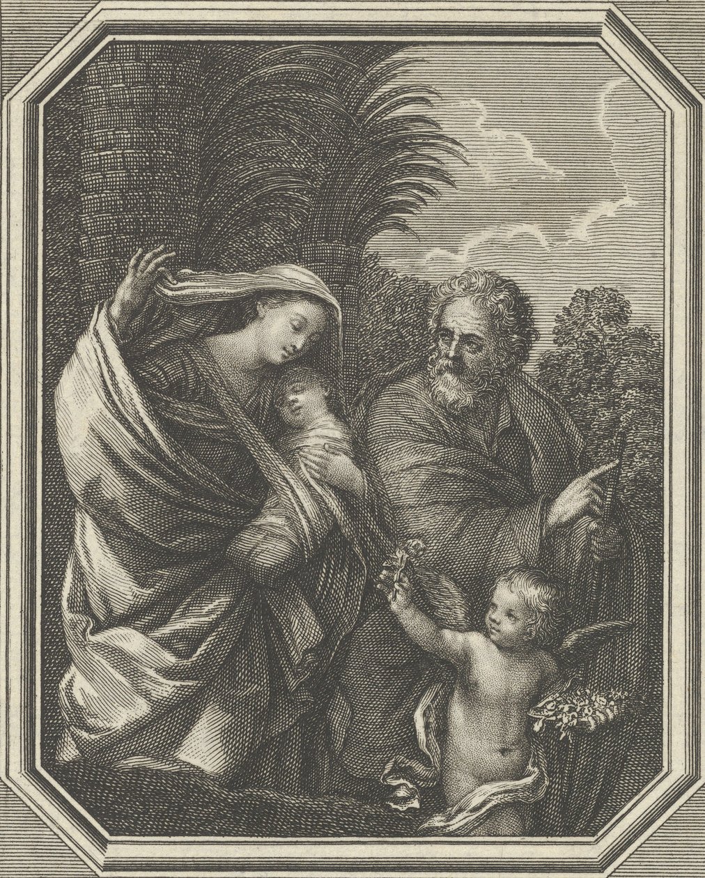 La fuite en Égypte, la sainte famille marchant avec le jeune Jean-Baptiste, vers 1720-86 - Claude Augustin Duflos