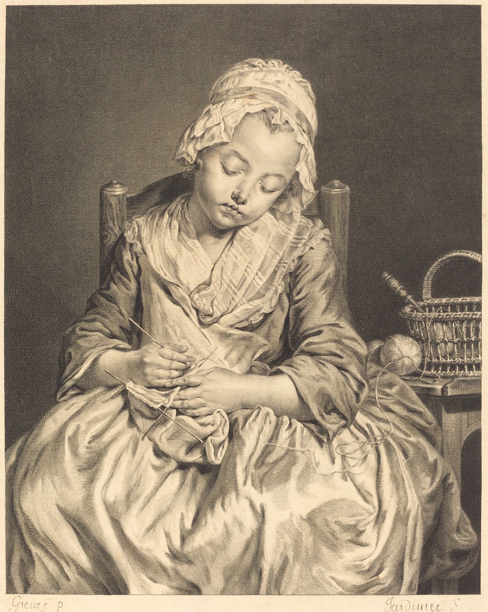 La tricoteuse endormie - Claude Donat Jardinier after Jean Baptiste Greuze