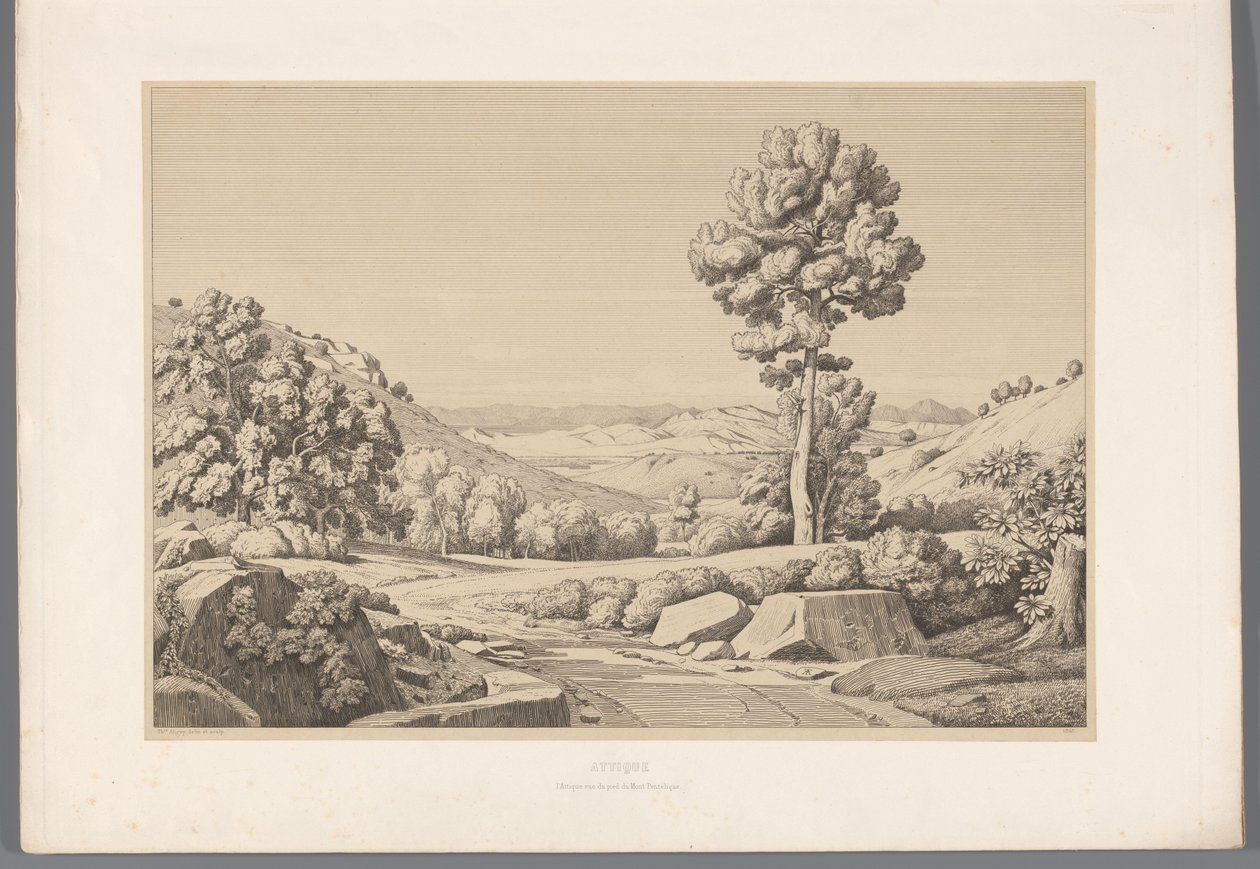 Paysage avec chemin (Vues des sites les plus célèbres de la Grèce antique) - Claude Félix Théodore Caruelle d