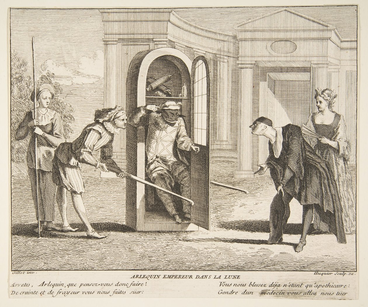 Arlequin, Empereur sur la Lune - Claude Gillot, Jacques Gabriel Huquier