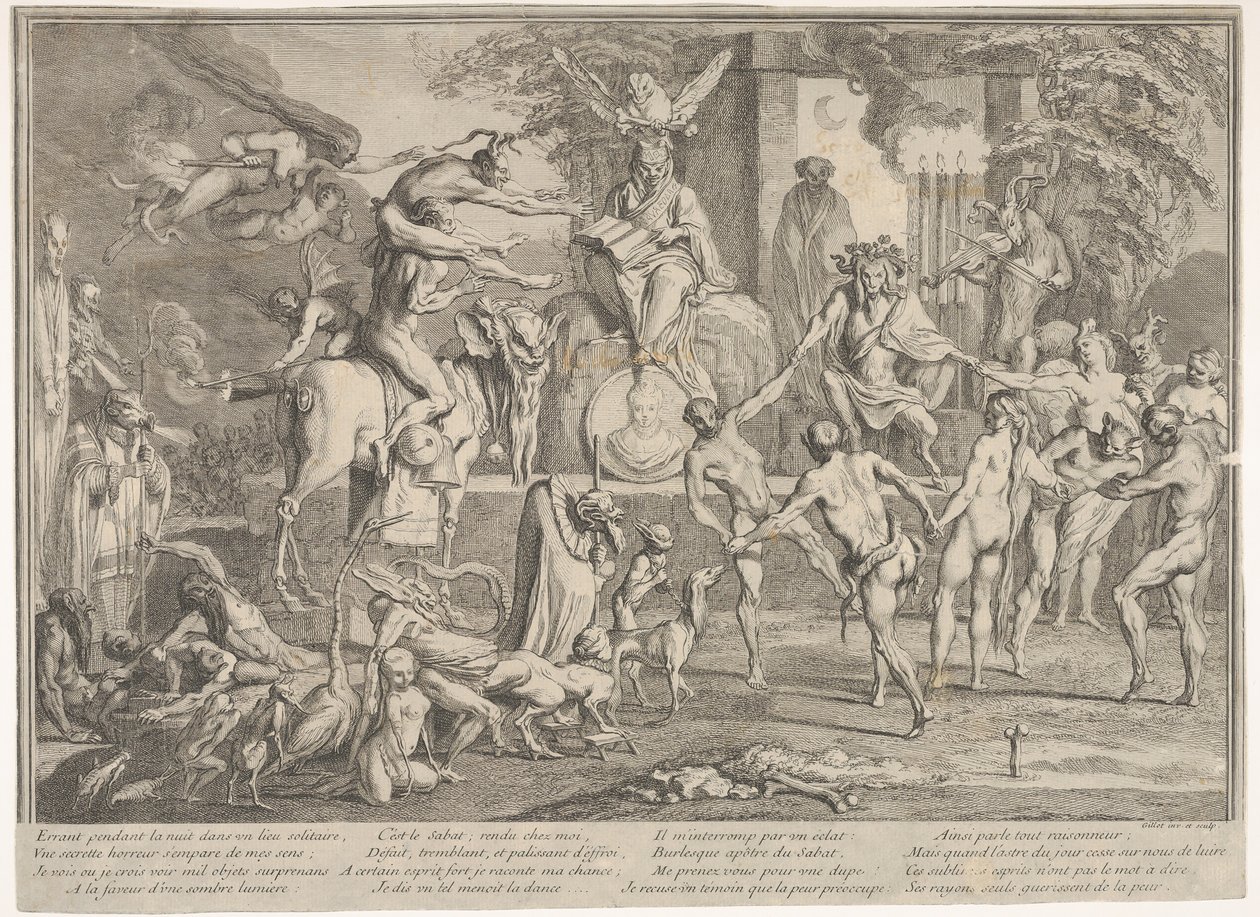 Sabbat des Sorcières, dans un paysage nocturne, un nécromancien assis au centre supérieur, vers 1700-1720 - Claude Gillot