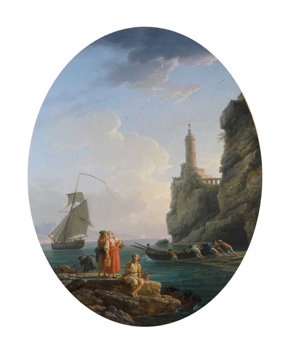 Une côte méditerranéenne avec un couple amoureux et des pêcheurs - Claude Joseph Vernet