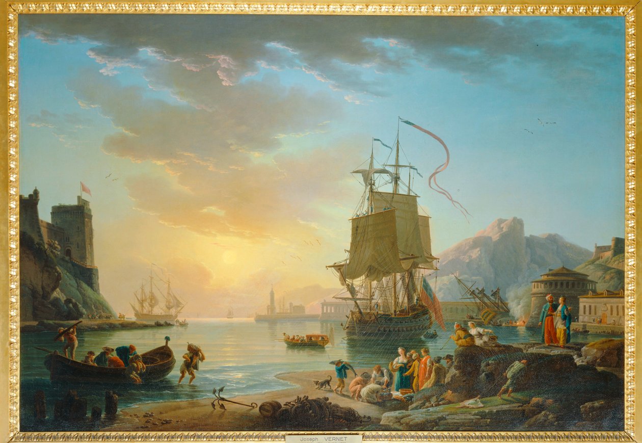 Marine, soleil couchant - Tableau de bord de mer avec soleil couchant ... - Claude Joseph Vernet