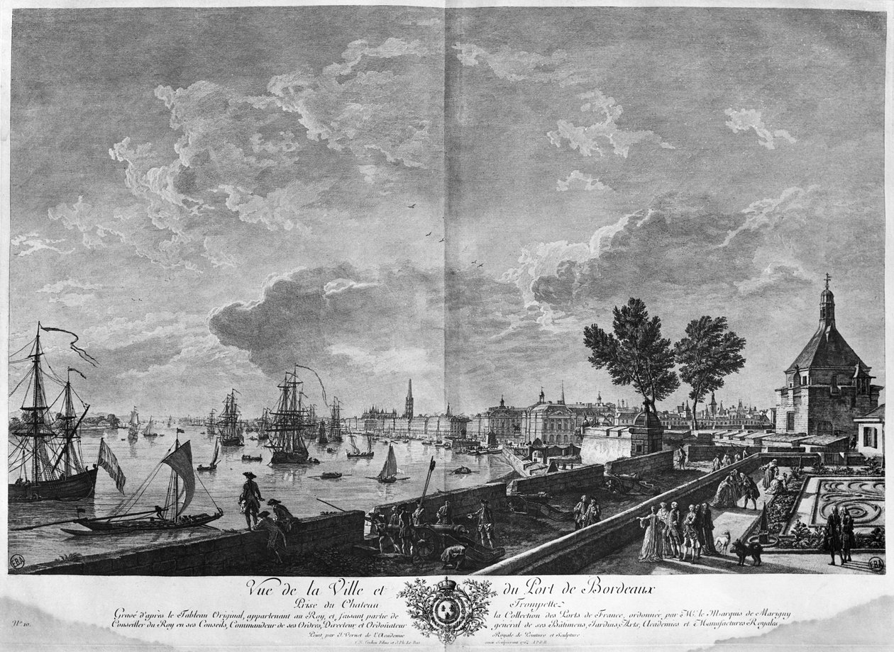 Vue de la Ville et du Port de Bordeaux depuis le Château Trompette, série de "Les Ports de France", gravé par Charles Nicolas Cochin le Jeune - Claude Joseph Vernet