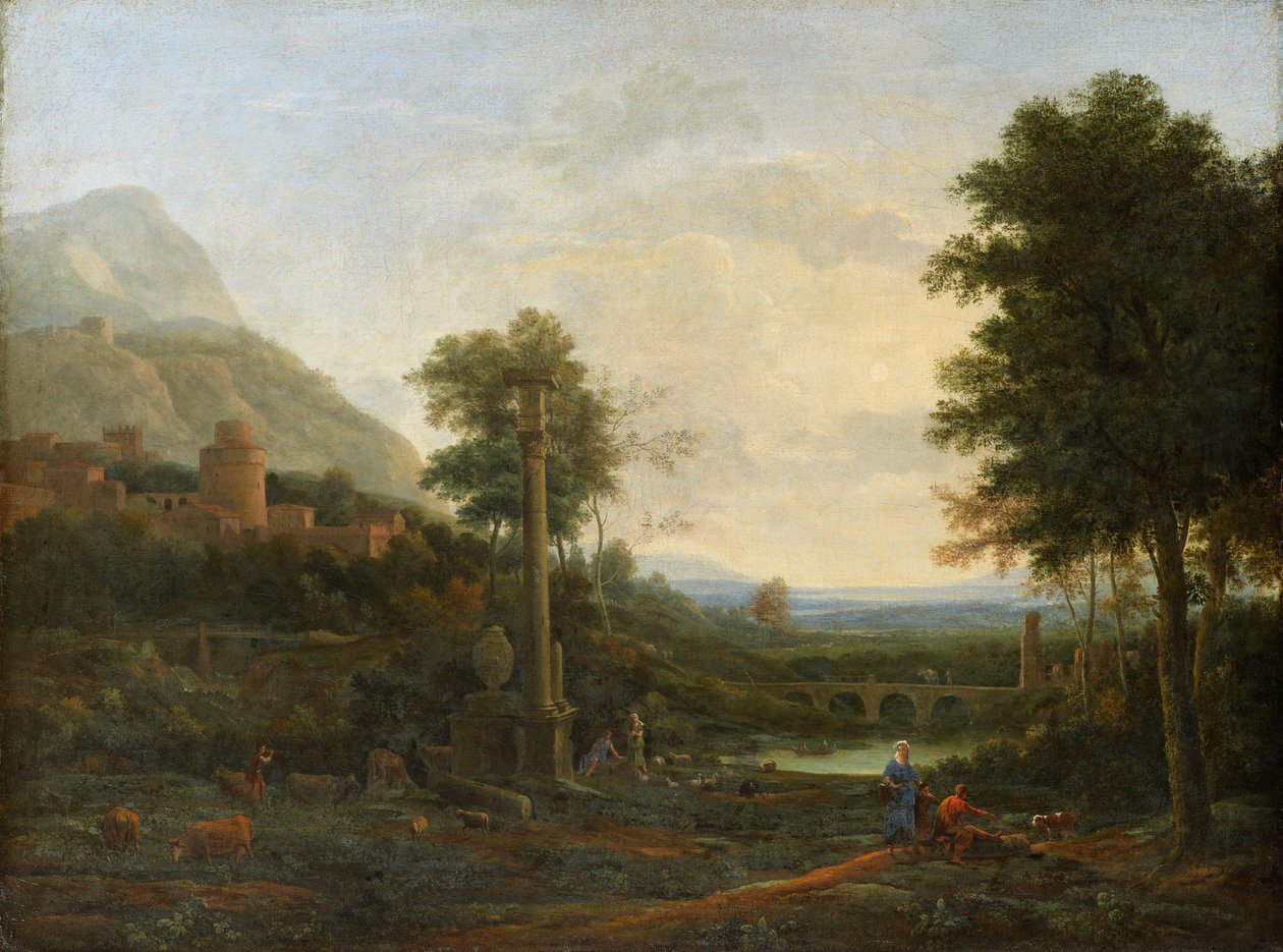 Paysage avec une colonne et des figures - Claude Lorrain