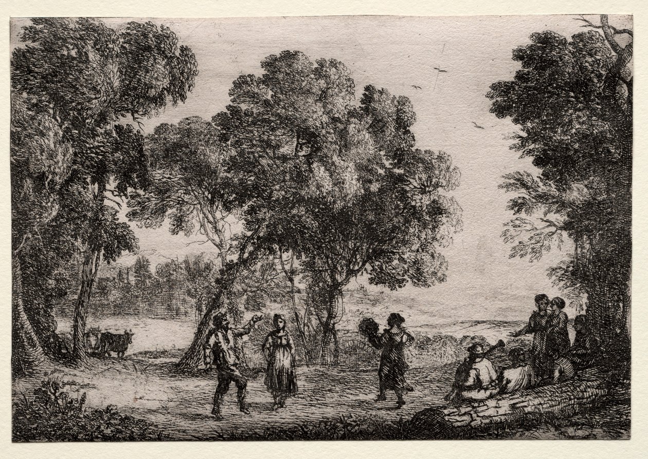 Paysage avec une danse de campagne, petite plaque, c. 1637 - Claude Lorrain