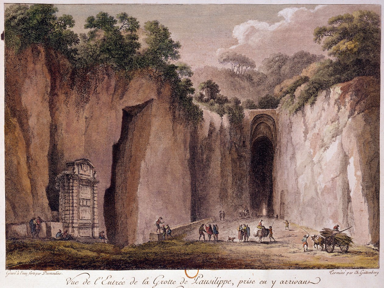 Vue de la grotte de Pausilippe (Posillipo) (ou "Grotta Vecchia"), près de Naples. Dessin de Chatelet - Claude Louis Chatelet