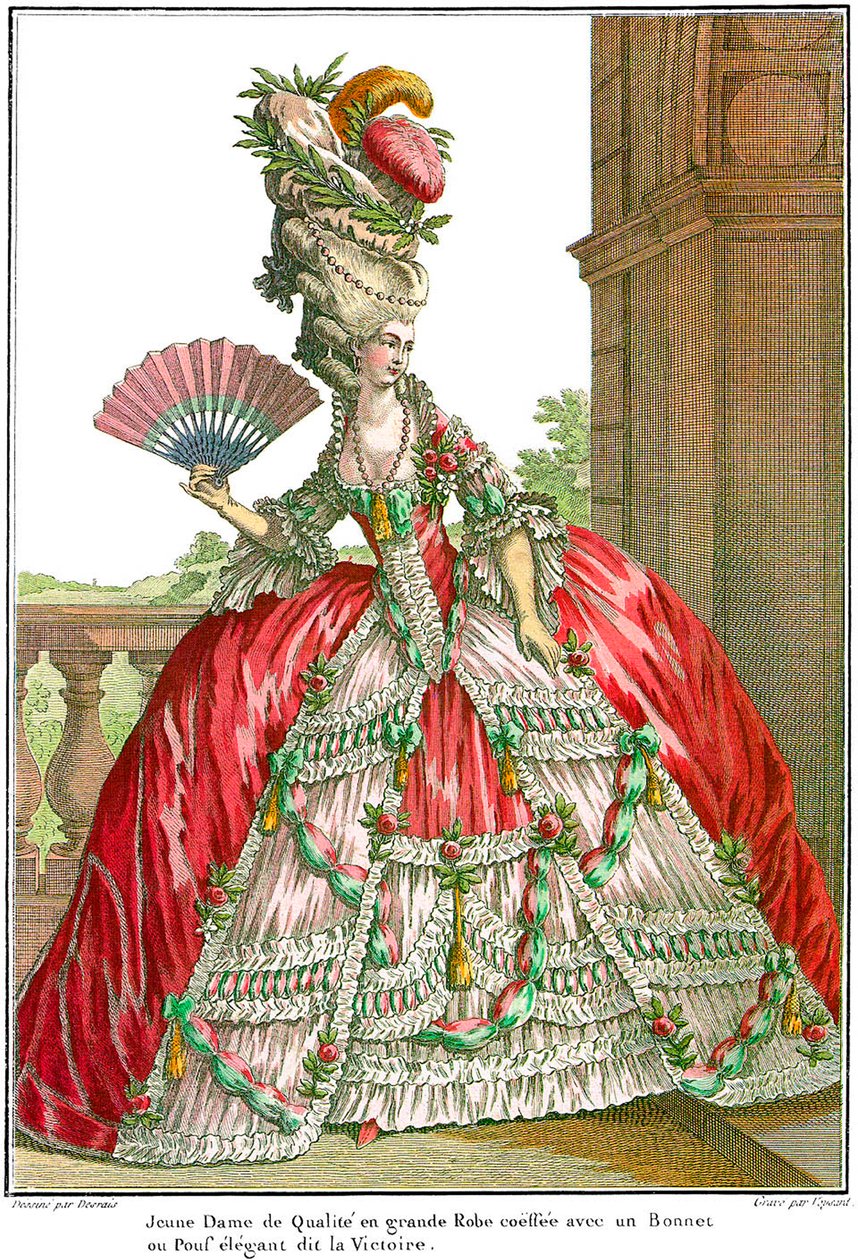 Robe de cour française avec larges paniers - Claude Louis Desrais