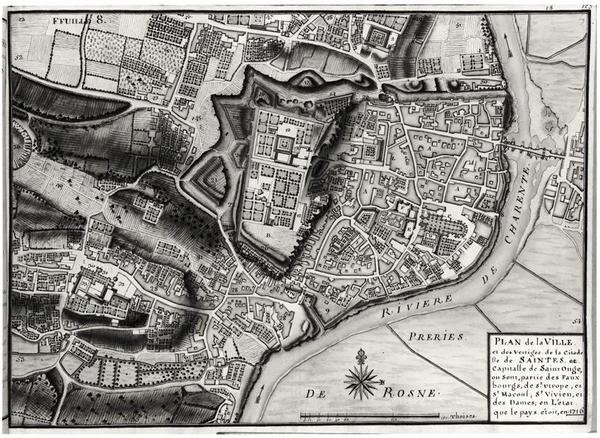 Atlas 131 F fol.8 Carte de Saintes, capitale de Saintonge, du Recueil des Plans de Saintonge, 1716 - Claude Masse