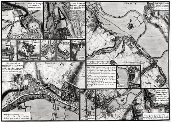 Fol.7 & 98 Carte des villes et châteaux situés le long de la rivière Charente en 1714, du Recueil des Plans de Saintonge - Claude Masse