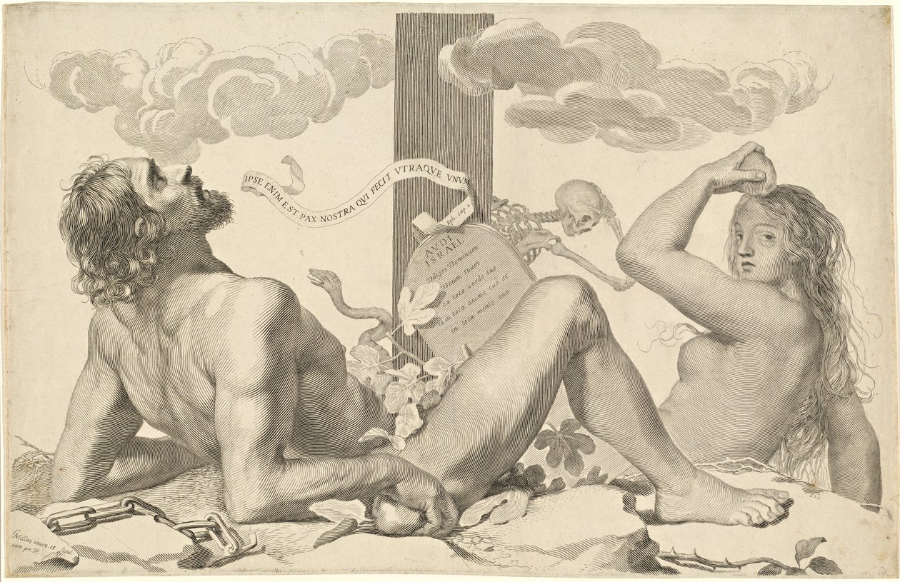 Adam et Ève au pied de la croix - Claude Mellan