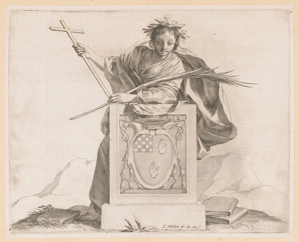 Figure allégorique avec les armoiries de la famille Potier - Claude Mellan
