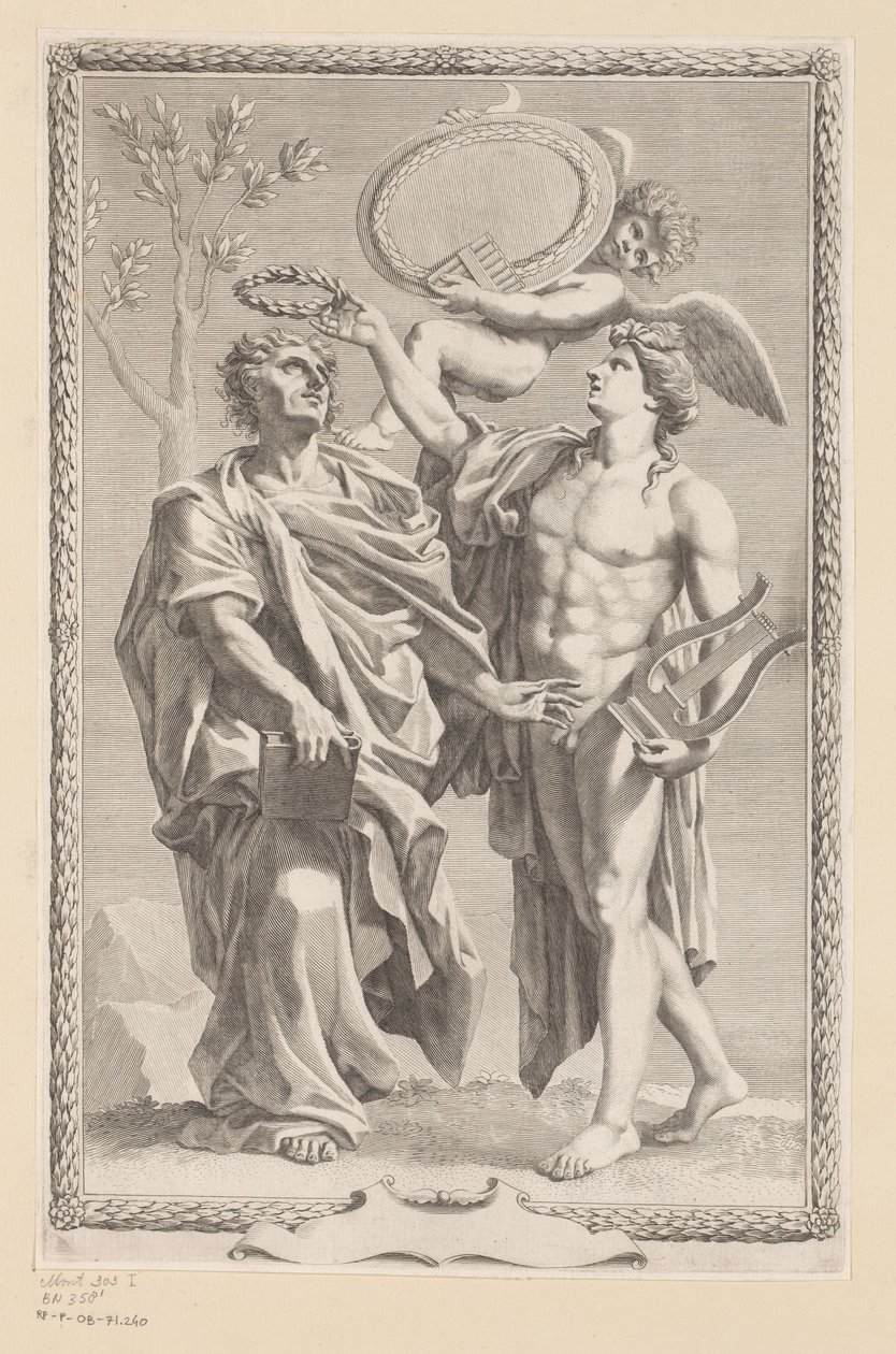 Apollon couronne Publius Vergilius Maro (Page de titre pour : Publius Vergilius Maro, Publii Virgilii Maronis Opera, 1641) - Claude Mellan