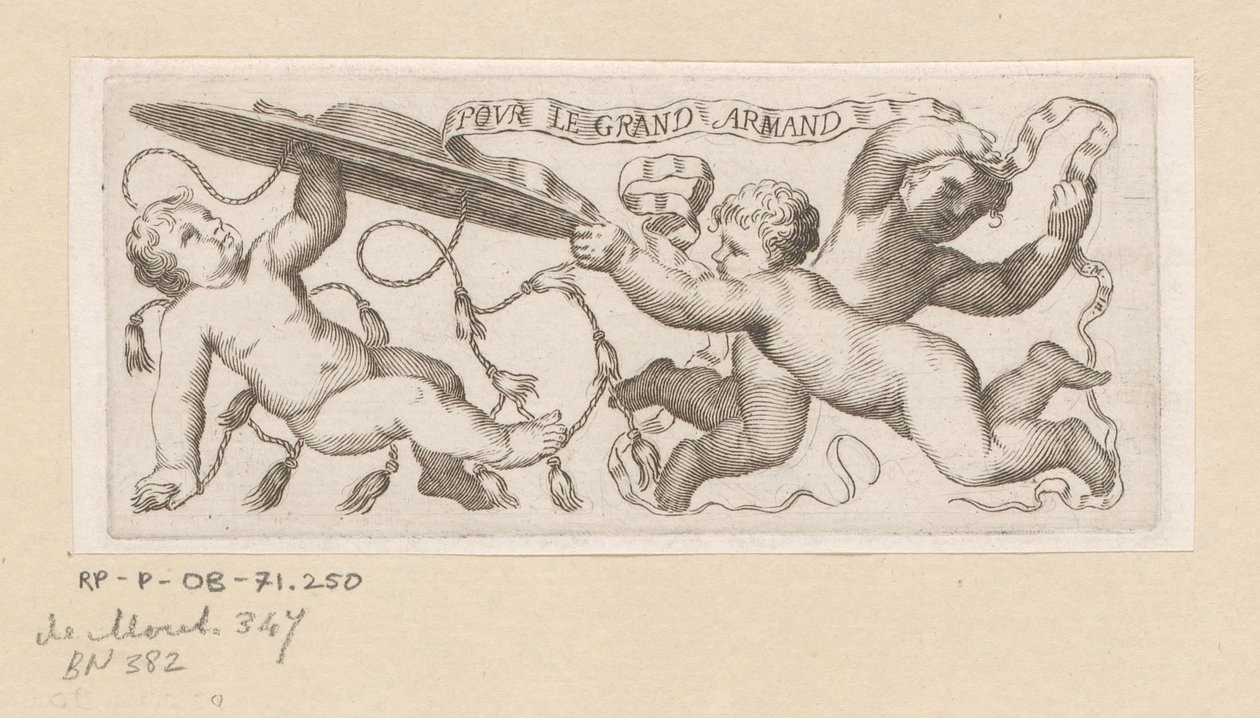 Trois putti avec chapeau de cardinal et bande - Claude Mellan