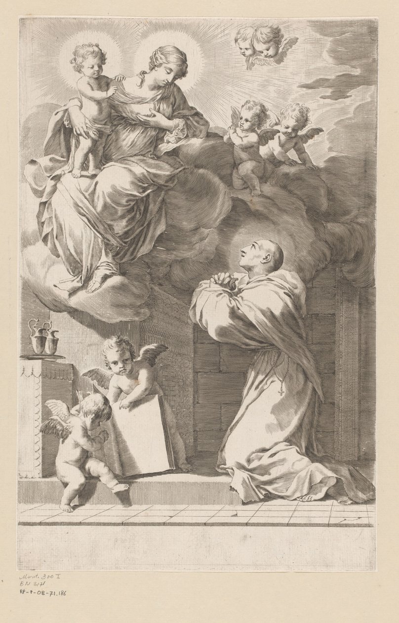 Saint Bernard agenouillé devant une apparition de Marie avec l