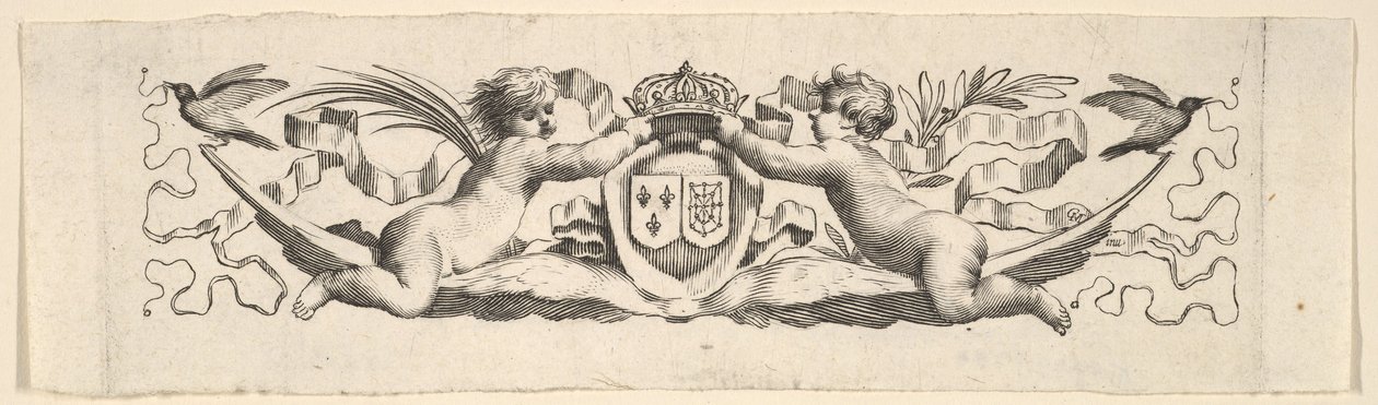 Bandeau : Deux enfants avec les armes de France et de Navarre - Claude Mellan