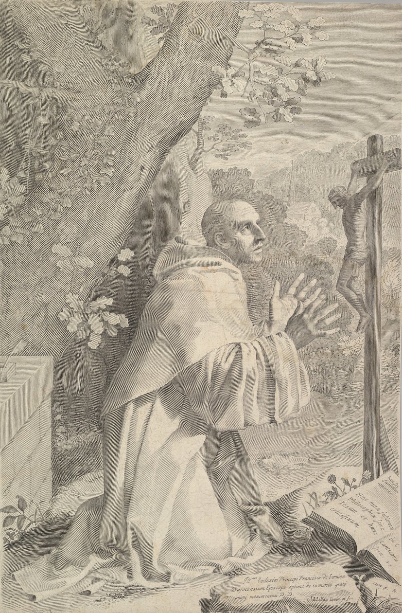 Saint Bernard agenouillé devant un crucifix, vers 1655 - Claude Mellan