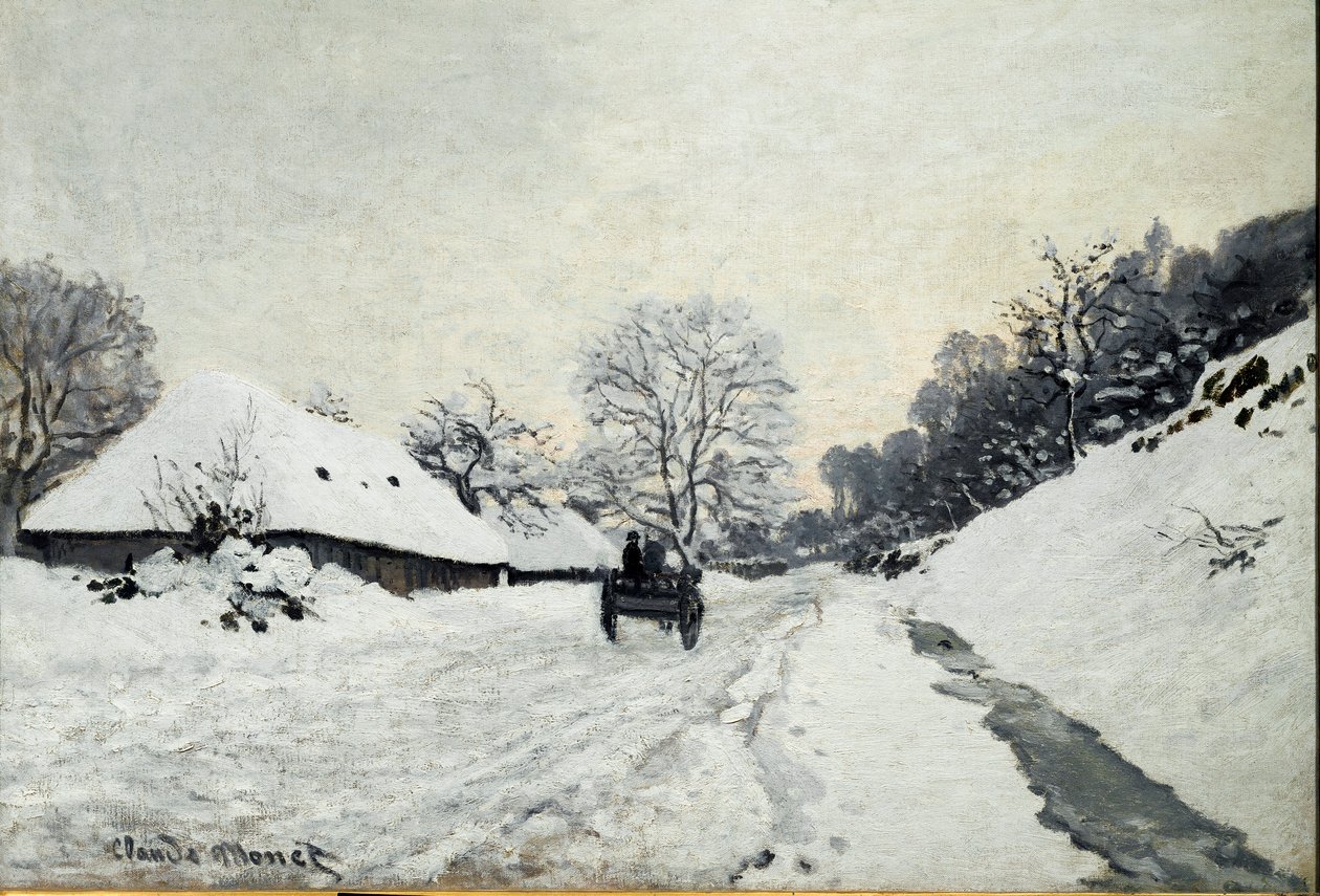 Charrette, route sous la neige à Honfleur - Claude Monet