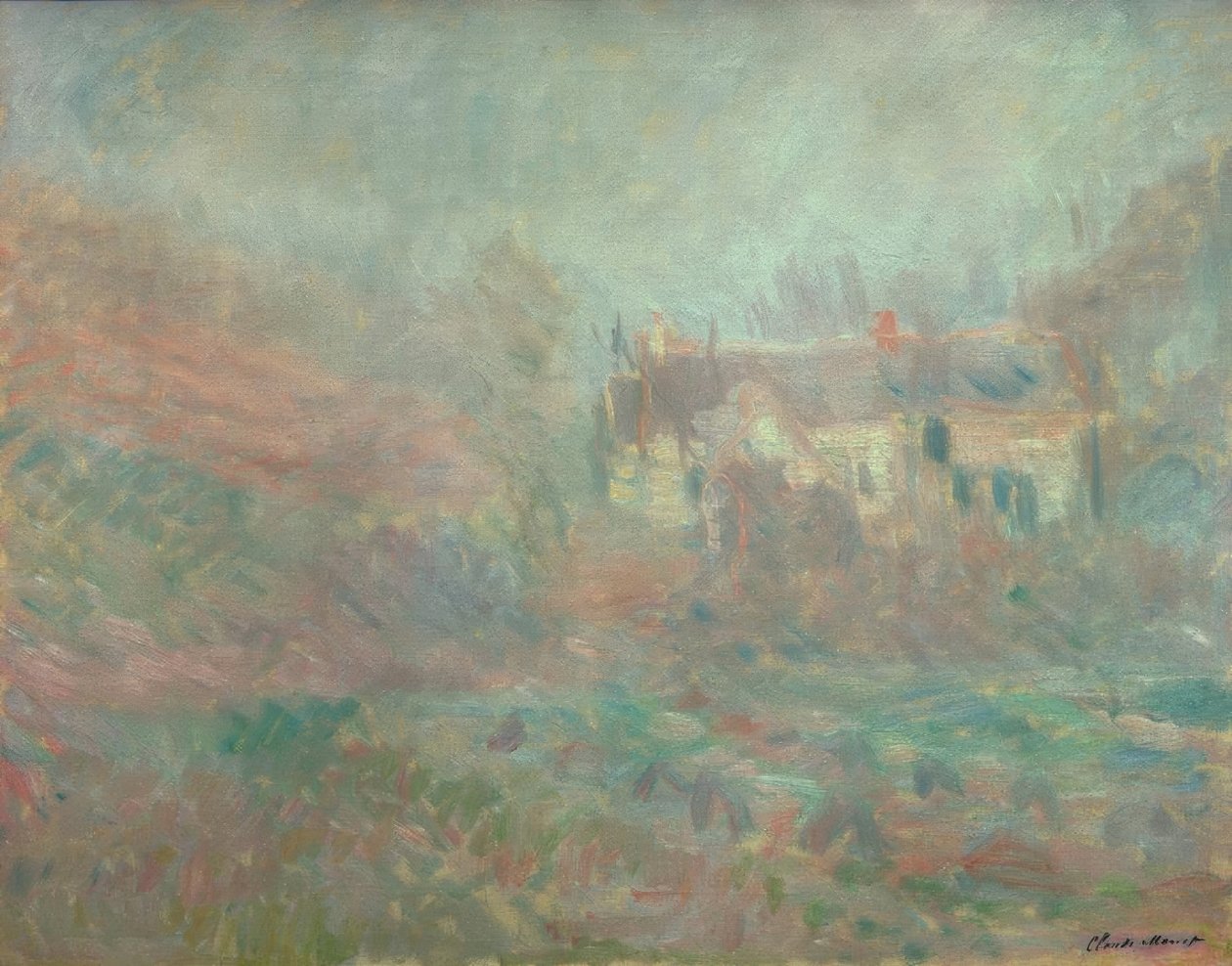 Maisons à Falaise, brouillard - Claude Monet