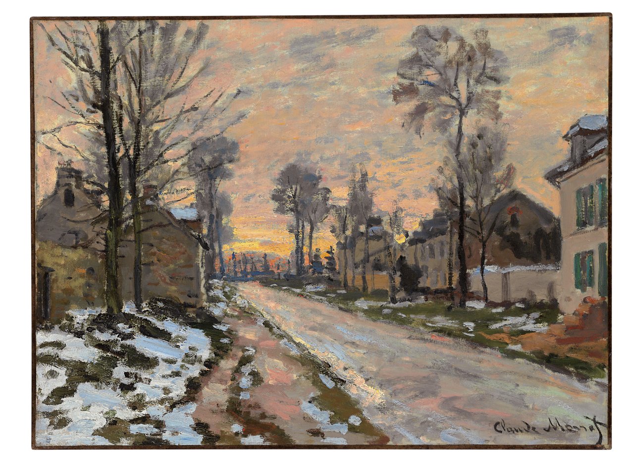 Route à Louveciennes, neige fondante, soleil couchant, c.1869-70 - Claude Monet