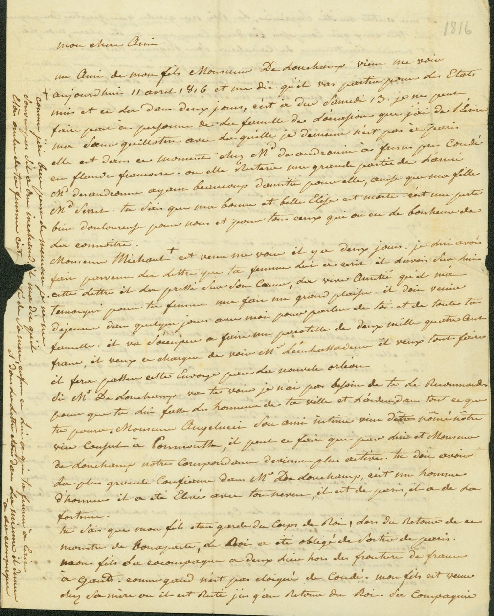 Lettre à Antoine Saugrain de son frère, 1816 - Claude Saugrain