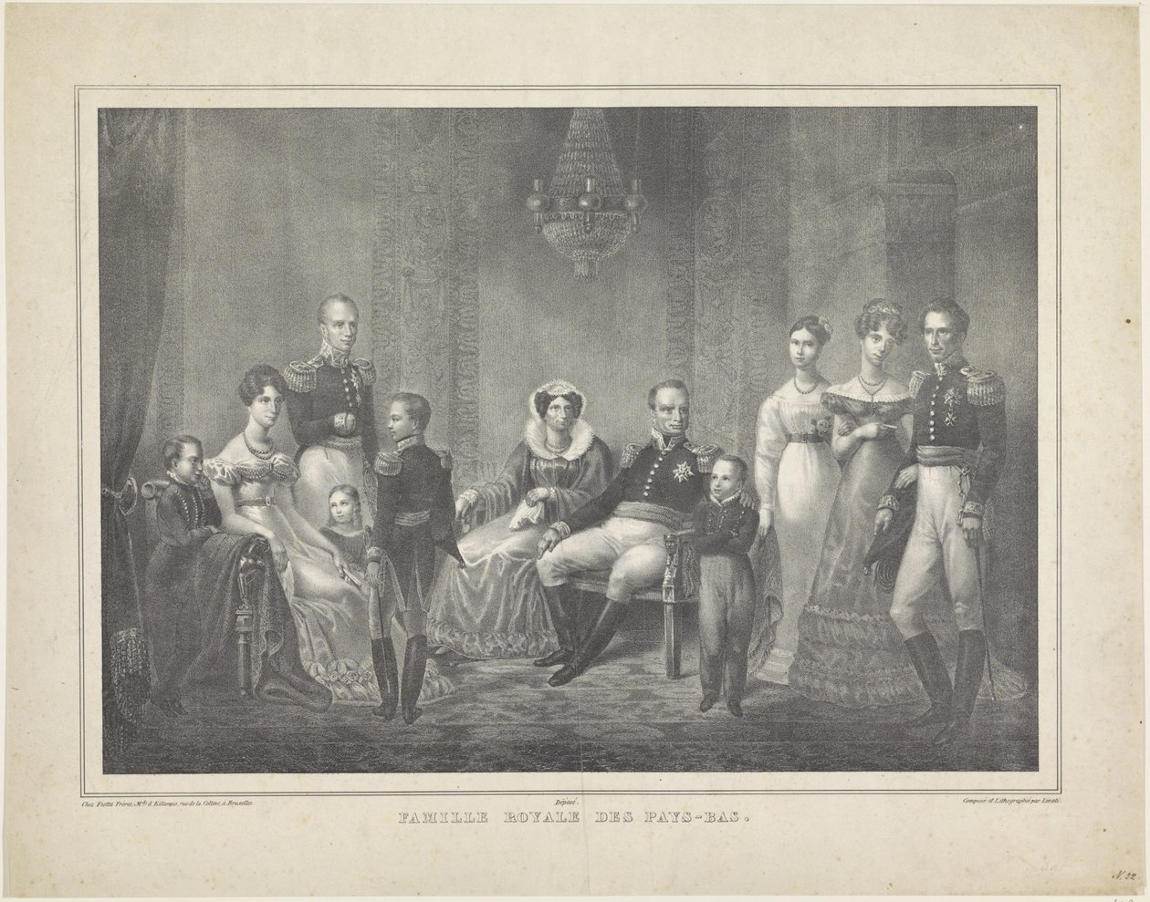 Portrait de famille de Guillaume Ier Frédéric, roi des Pays-Bas, Wilhelmine de Prusse, leurs fils avec épouses, leur fille et quatre petits-enfants - Claudio Linati
