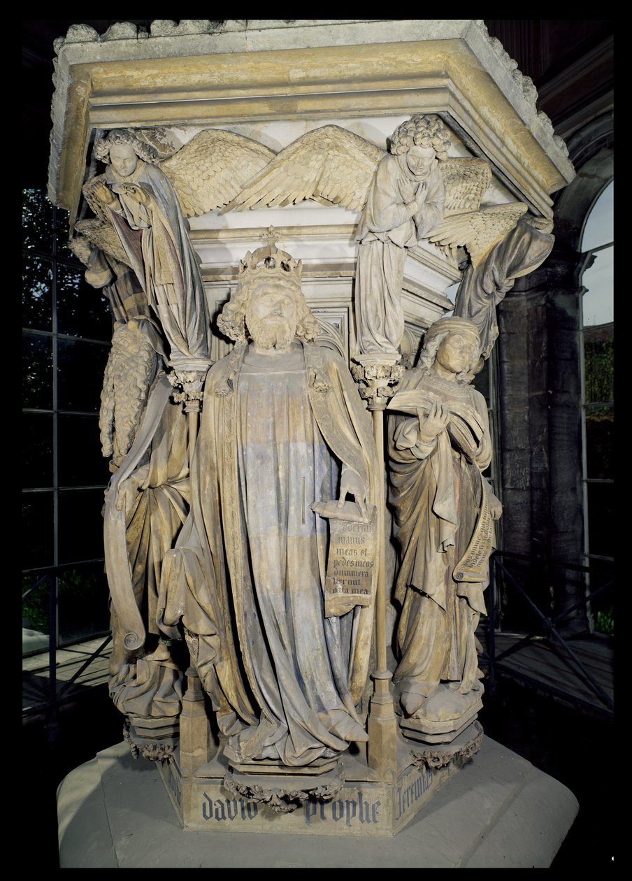 Le roi David flanqué de Moïse et Jérémie (détail du piédestal hexagonal du Puits de Moïse) - Claus and Malouel, Jean Sluter