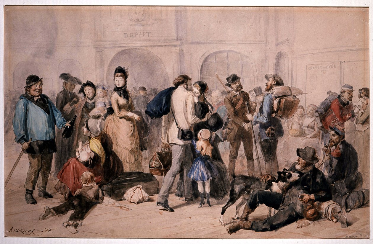 Foule dans le hall de la Gare de Lyon par Andrieux - Clément-Auguste Andrieux