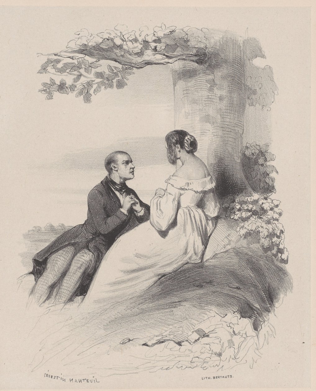 Homme proposant à une femme dont le visage est caché par les cheveux, vers 1830-65 - Célestin Nanteuil