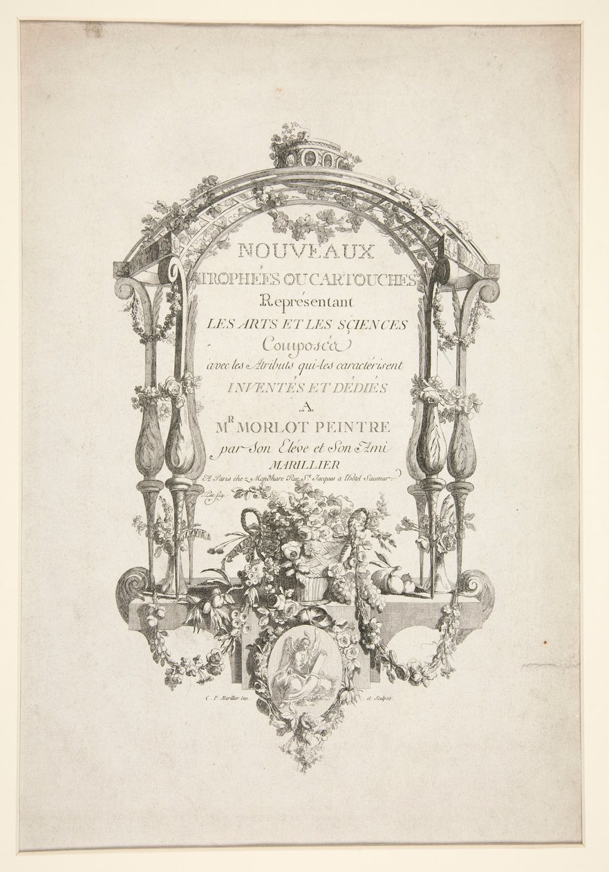 Page de titre de Nouveaux Trophées ou cartouches représentant les arts et les sciences - Clément Pierre Marillier