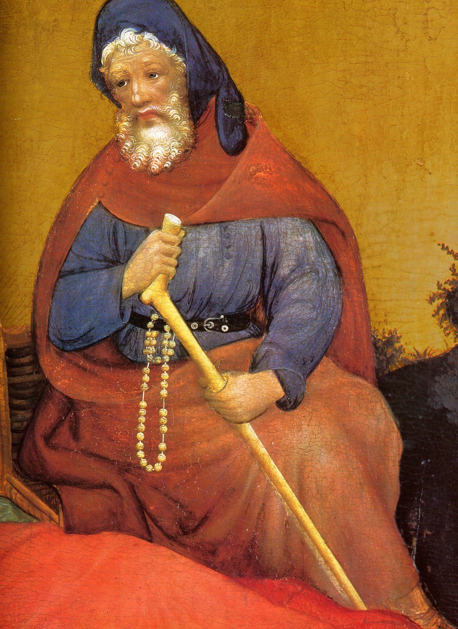 Dortmund, Marienkirche, Konrad von Soest, autel de Marie, panneau central, détail (Joseph) - Conrad von Soest