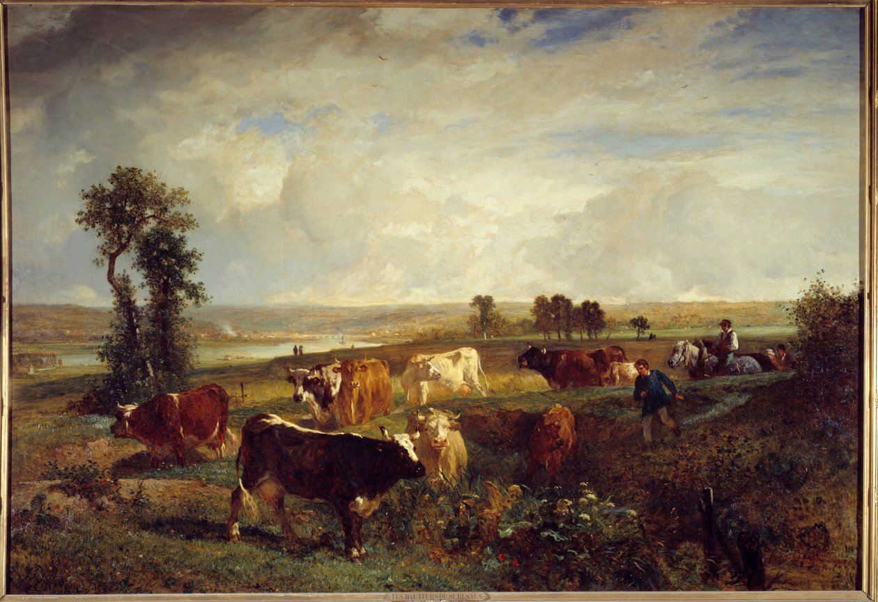 Vue prise des hauteurs de Suresnes (Hauts-de-Seine). Peinture de Constant Troyon (1810-1865) - Constant Emile Troyon