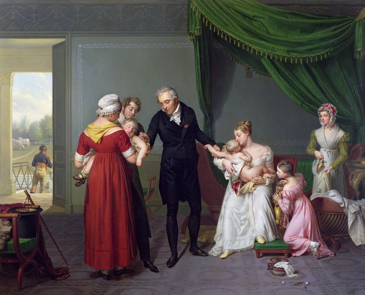 Baron Jean Louis Alibert (1768-1837) effectuant la vaccination contre la variole au Château de Liancourt, c.1820 - Constant Joseph Desbordes