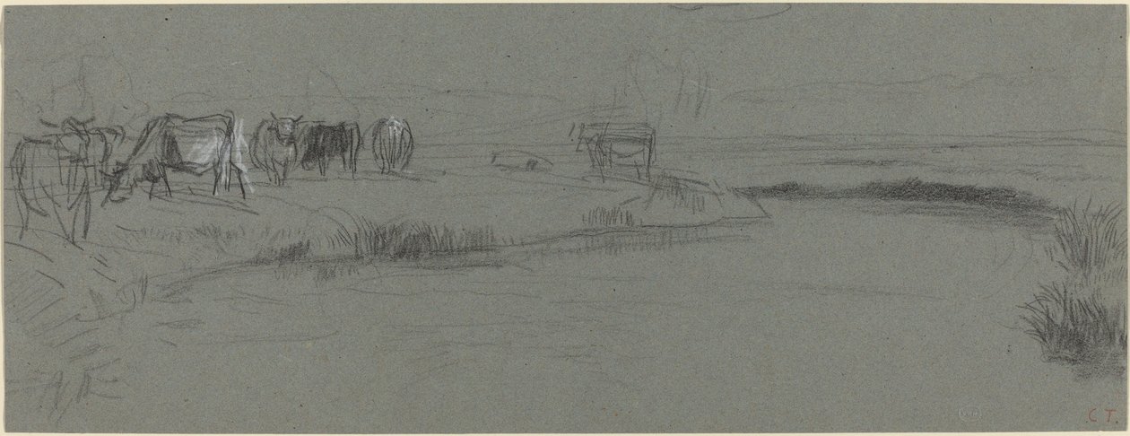 Rive avec du bétail - Constant Troyon