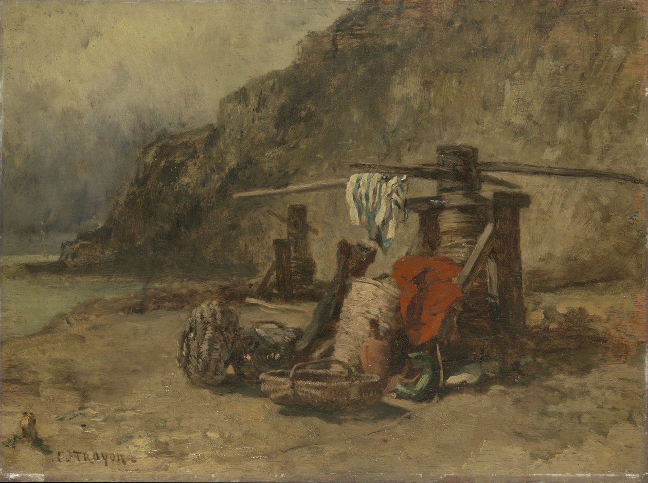 Paysage de plage avec cabestans - Constant Troyon