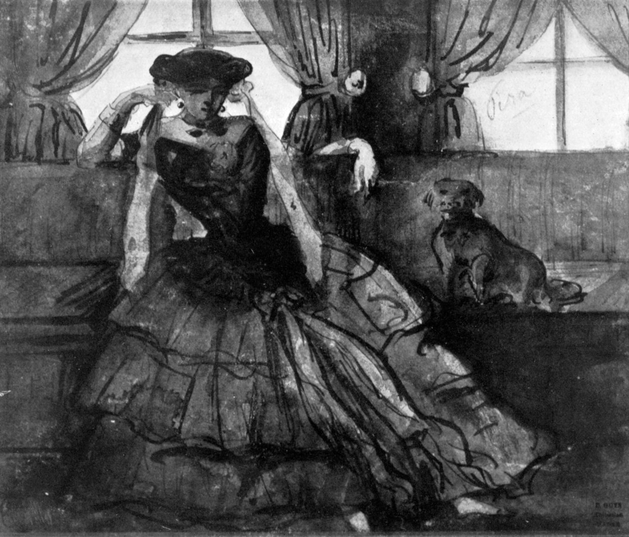 Une dame avec son chien, 19e siècle, 1930 - Constantin Guys