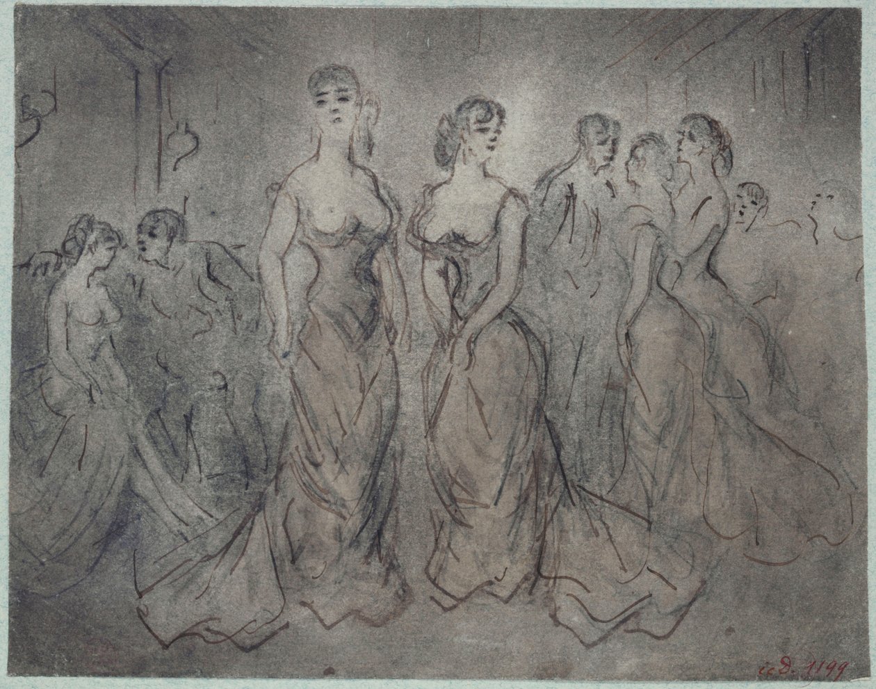 Scène intérieure de maison publique, femmes et hommes, vers 1875 - Constantin Guys