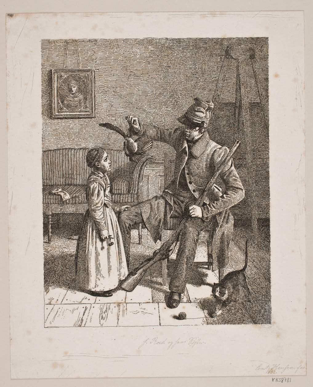 Danish : Un chasseur montrant sa proie à une petite fille - Constantin Hansen