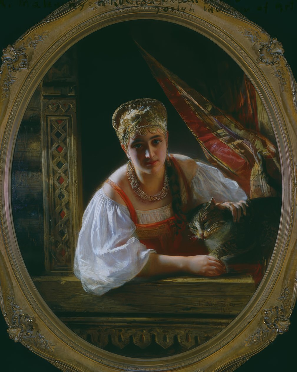 Beauté russe avec chat - Constantine Egorovitch Makovsky