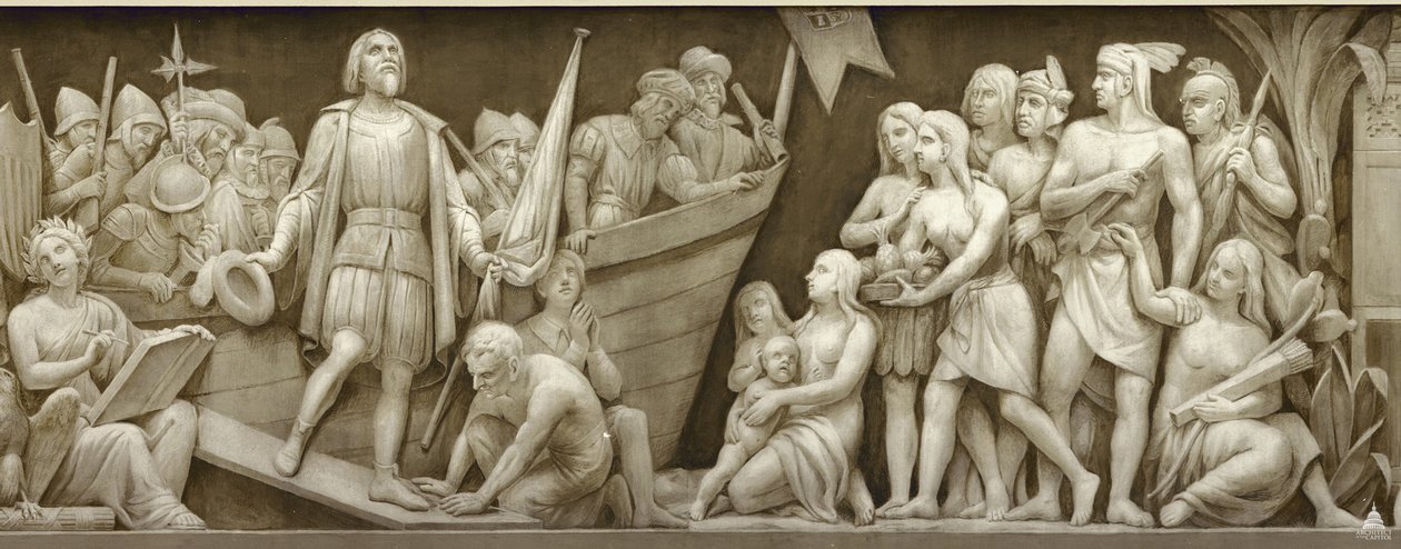 Débarquement de Christophe Colomb Le frise dans la rotonde du Capitole des États-Unis, 1860-1873 - Constantino Brumidi