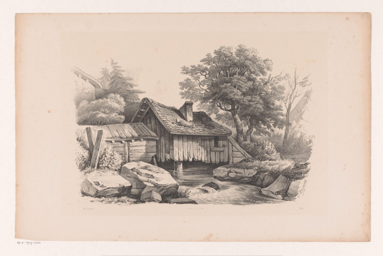 Maison en bois au-dessus de la rivière - Constantinus Cornelis Huysmans