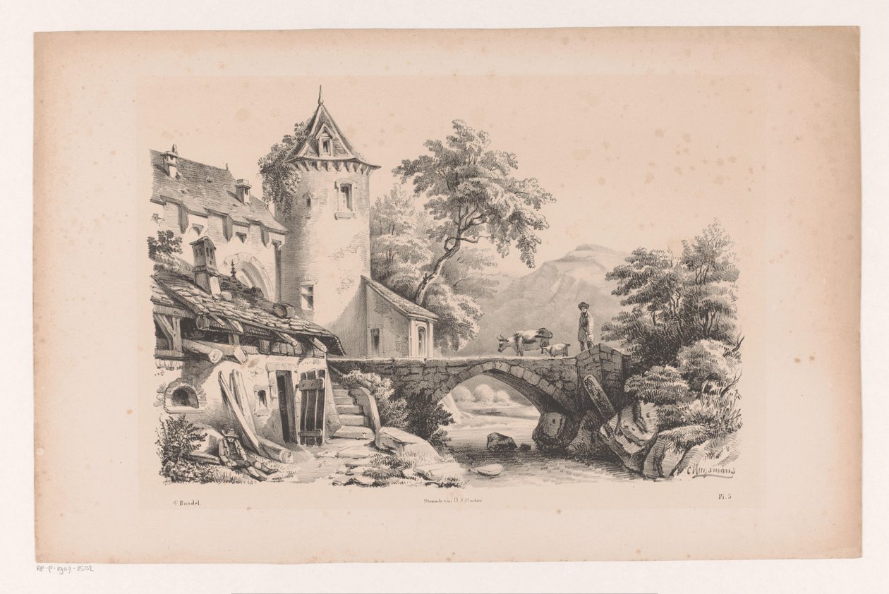 Maisons et pont dans un paysage montagneux - Constantinus Cornelis Huysmans