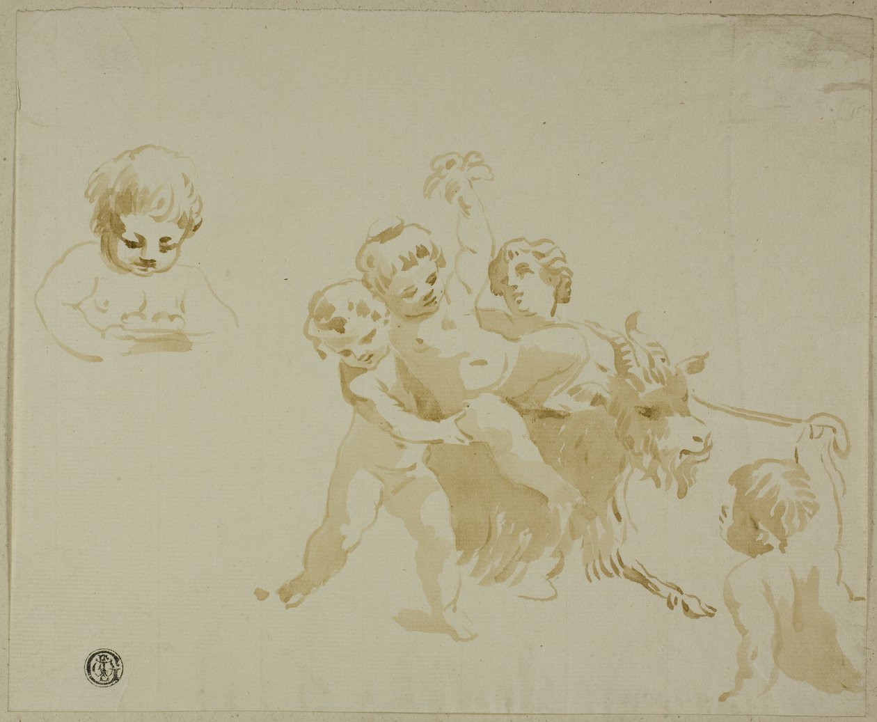 Putti jouant avec une chèvre - Conte Antonio Maria Zanetti the Elder